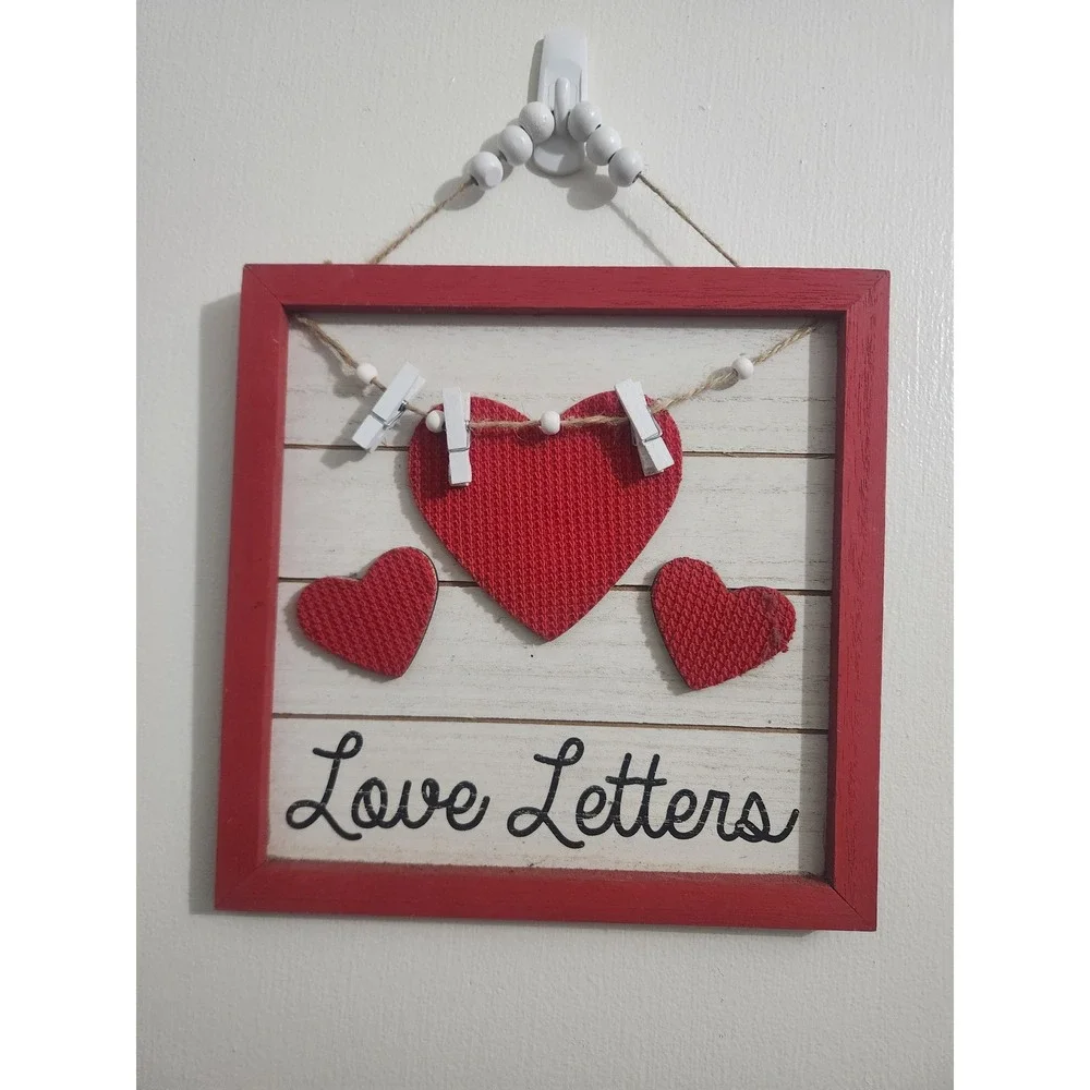 Love Letters Wooden Wall Sign Valentines Day Decor Red Heart Shiplap Plaque